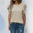 thumbnail image 2 of BiZtdJrK Women Dressy Casual T Shirts Puff Short Sleeve Summer T Shirt Crew Neck Fashion Casual Tunic Tops Beige L, 2 of 8