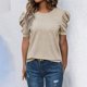 thumbnail image 2 of Tops Largos para Leggings Suelto Color Sólido Cuello Redondo Parche de Manga Corta, Blusa de Verano Casual de las Mujeres para Diario, 2 of 7