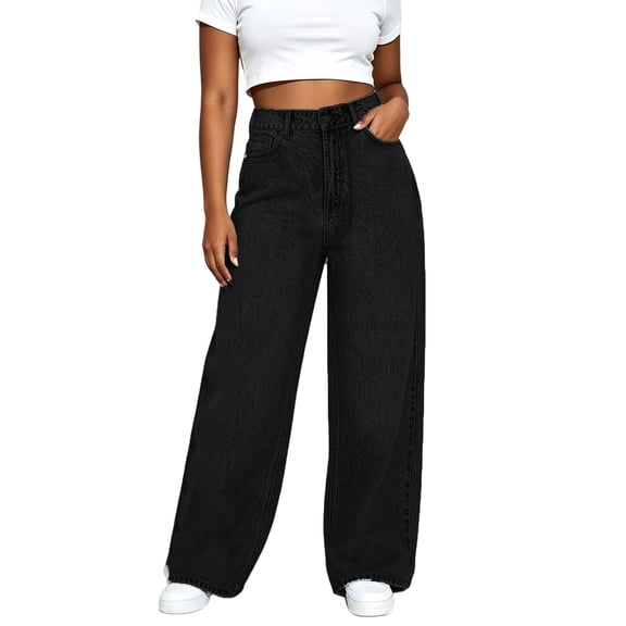 Guluxicc Women's Denim Pants with Pockets Long Straight Leg Jeans for Everyday Wear Summer Casual Outfits