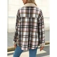 thumbnail image 5 of Womens Fall Flannel Shackets Plaid Button Down Jacket Casual Long Sleeve Fleece Shirt with Pockets Rice Apricot XL, 5 of 8