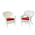 thumbnail image 1 of Jeco Chaise en Osier Blanche avec Coussin Rouge (Ensemble de 4), 1 of 2