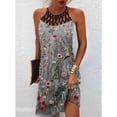 thumbnail image 3 of Robe Décontractée pour Femmes une Ligne Robe d'Été Coupe Florale Imprimé Sans Manches Licol Mini Robe Active Moderne Vacances Quotidiennes, 3 of 6