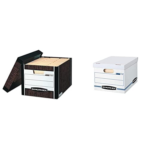 Bankers Box R-KIVE Heavy-Duty Storage Boxes, FastFold, Lift-Off Lid, Letter/Legal, Case of 12 & STOR/File Storage Boxes, Standard Set-Up, Lift-Off Lid, Letter/Legal, Case of 30, white
