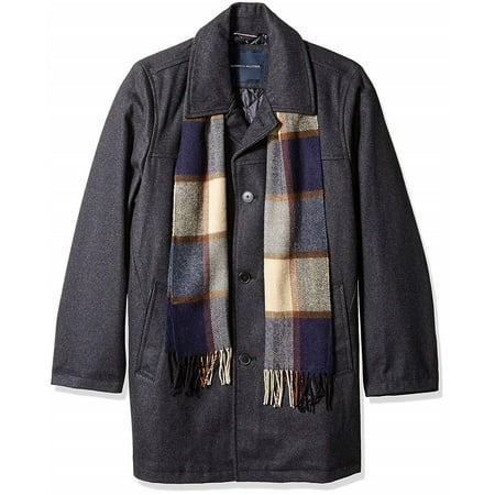 Tommy Hilfiger Mens Melton Scarf Pea Coat Grey Lt Com Tommy Hilfiger Mens Melton Scarf Pea, Tommy Hilfiger Peacoat With Scarf