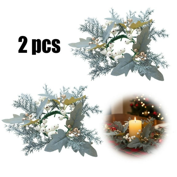 KOYPTL Christmas Candle Rings Wreaths for Thanksgiving Wedding,Artificial Red Pines Cones Pines Branches Mini Garland for Cabinet Table Centerpieces Candle Holder Pillars Window Chair Wall Decoration