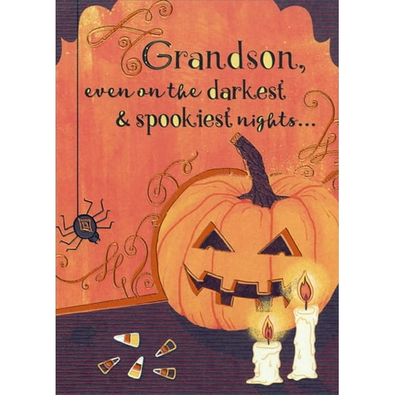 Designer Greetings Darkest and Spookiest Nights : Spider and Pumpkin Halloween Card for Teenager : Teen Grandson