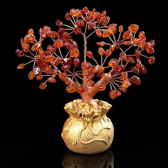 Piedras de árbol de cristal natural Piedras de fortuna Feng Shui Alambre Adorno de pecho Oficina en hogar base de Yotijar Árbol del dinero