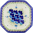 thumbnail image 2 of Polish Pottery 7¾-inch Octagonal Bowl (Blue Pansy Theme) Hand Painted in Boleslawiec, Poland + Certificate of Authenticity, 2 of 6