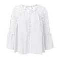 thumbnail image 4 of DuoJiaJ Womens Long Sleeve Lace Trim Tunic Tops Button Down Casual Blouse Cute V Neck Shirt Women’s Summer Tops White, 4 of 5