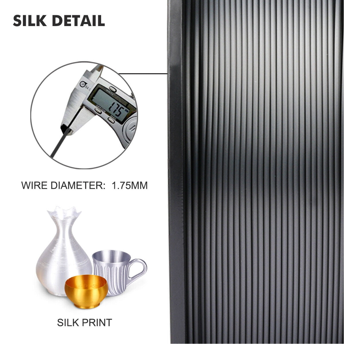 SUNLU Silk PLA+ 3D Printer Filament Bundle,1.75mm,1kg(2.2LBS)/ Spool,2KGs Black+1KG Silver