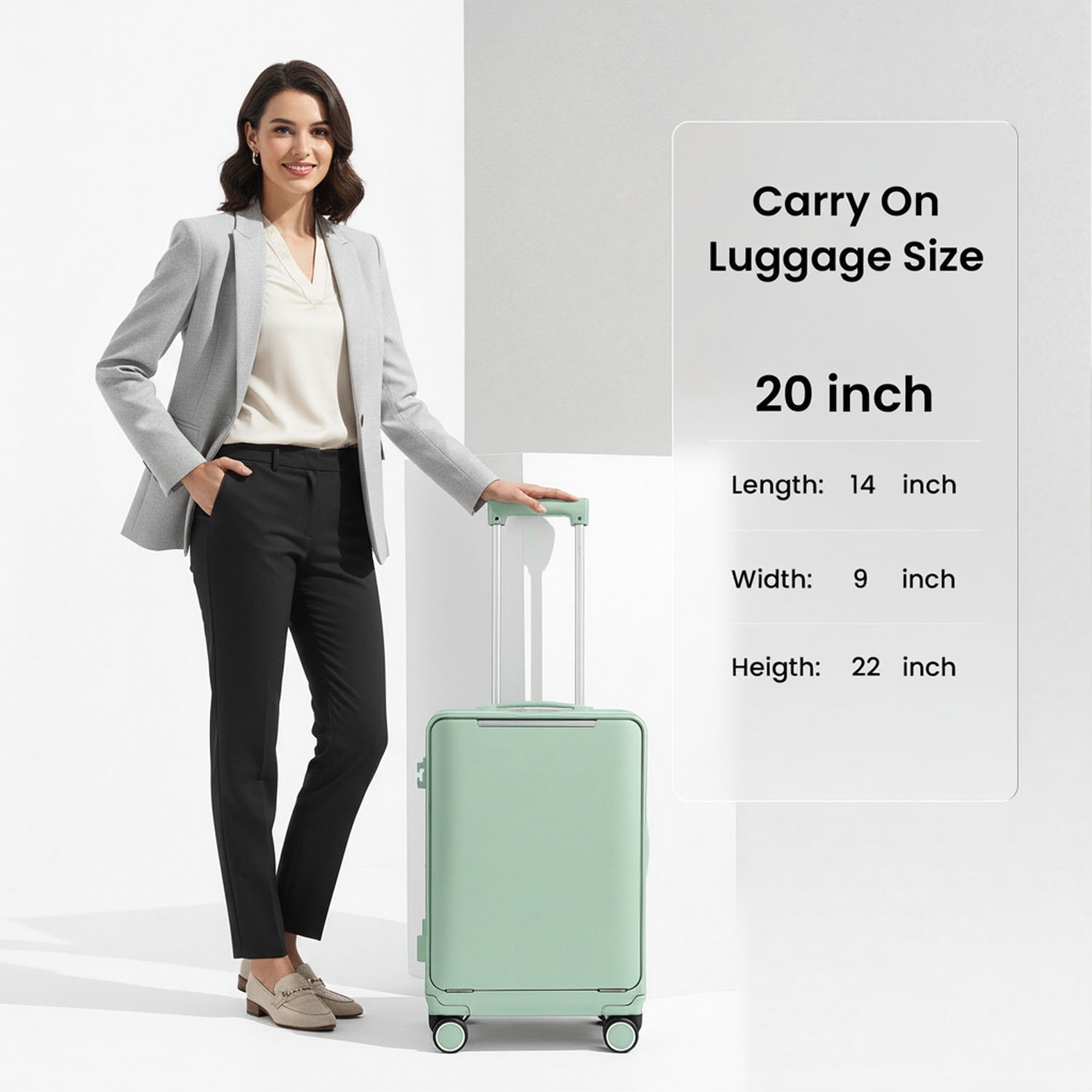 New York Xpress 20" Zipperless Carry-on Luggage, Hardside Aluminum Frame Suitcase with Spinner Wheels, TSA Approved, Light Green - LA266
