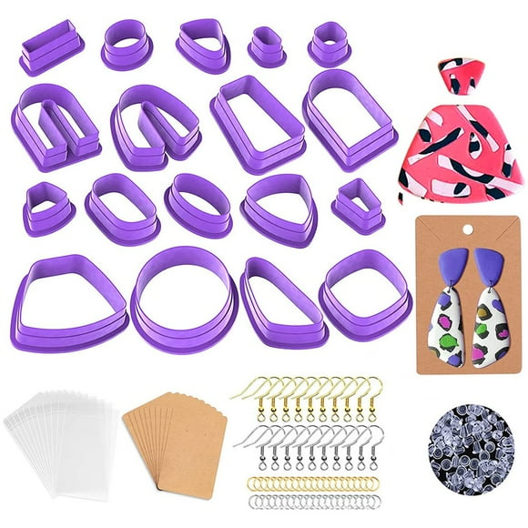 MesaSe Polymer Clay Cutters Multi Shapes Clay Polymer Cutters with Earring Hooks and Jump Rings 118Pcs Clay Cutters Set Polymer Clay Plastic Jewelry DIY Jewelry