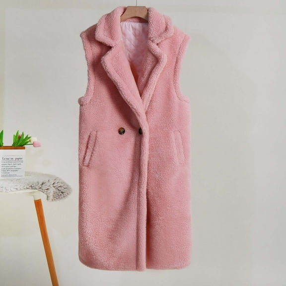 AOOCHASLIY Black and Friday Women Coat Christmas Gift Women's Fashionable Solid Color Medium Length Sleeveless Jacket Coat