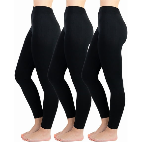 TruFit Women's Fleece Lined Leggings High Waist Base Layer Plus Size, 3 Pack