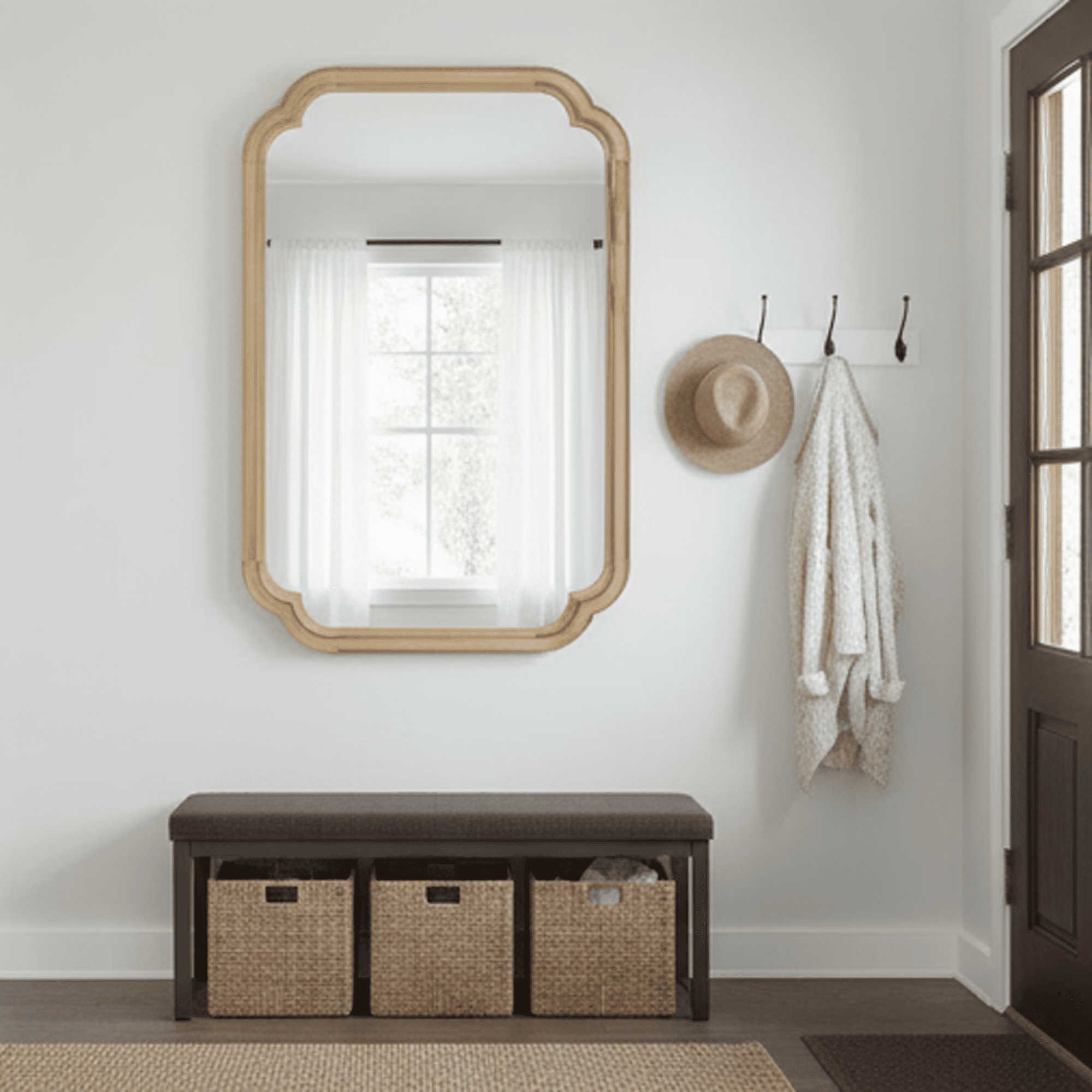 Leumius 24"x 36" Decorative Mirror, Solid Wood Frame Rounded Corner Mirror for Bedroom Bathroom Living Room Entryway Natural