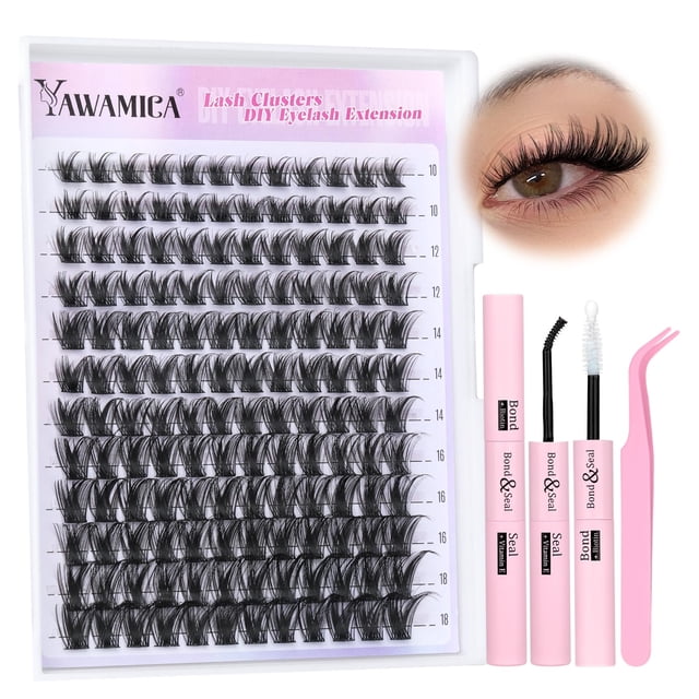 Kit de extensión de pestañas Yawamica Wispy Lash Clusters C Curl 10-18 mm