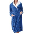 thumbnail image 2 of Women's Star Print Fleece Bathrobe, Long Length Plush Robe, Soft Cozy Loungewear, Knee Length Gown with Pockets, Comfortable Spa Style Robe for Women Blue XL, 2 of 5