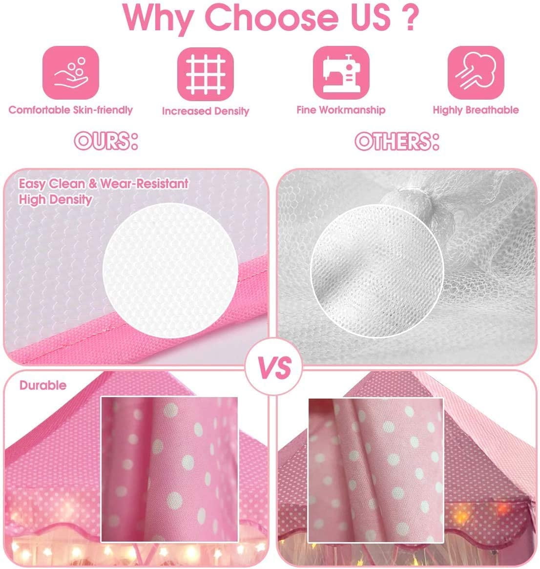 Princess Castle Play Tent Girls Kids Large Playhouse Toy Pink + Rug + Star Light