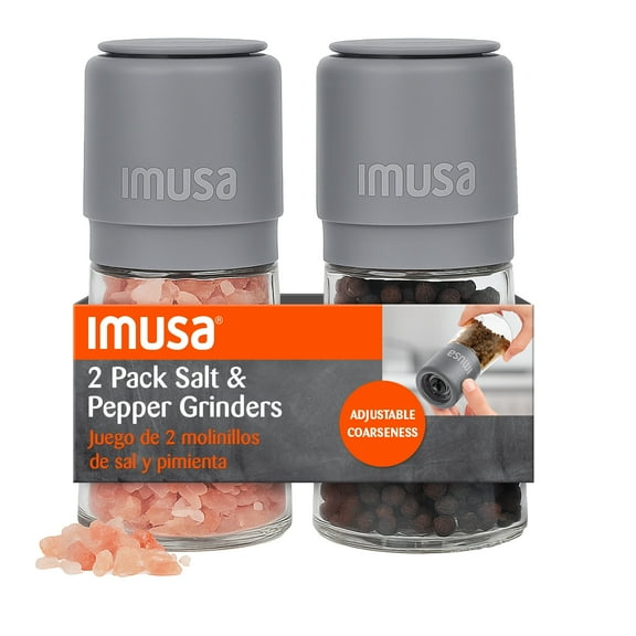 IMUSA Salt and Pepper Grinder Set, 2 Pack Glass Salt Shaker and Manual Pepper Mill, Adjustable, 4 oz