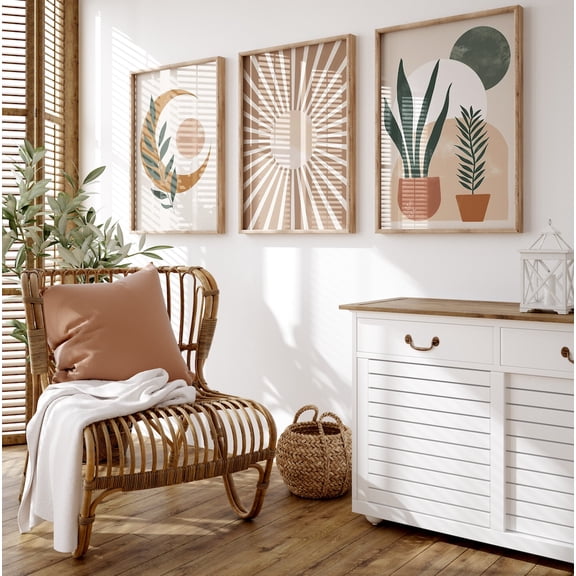 Boho Terracotta Wall Art Mid Century Modern Prints Minimalist Earth Tone Decor Set 3 Unframed Paper Print 8x12