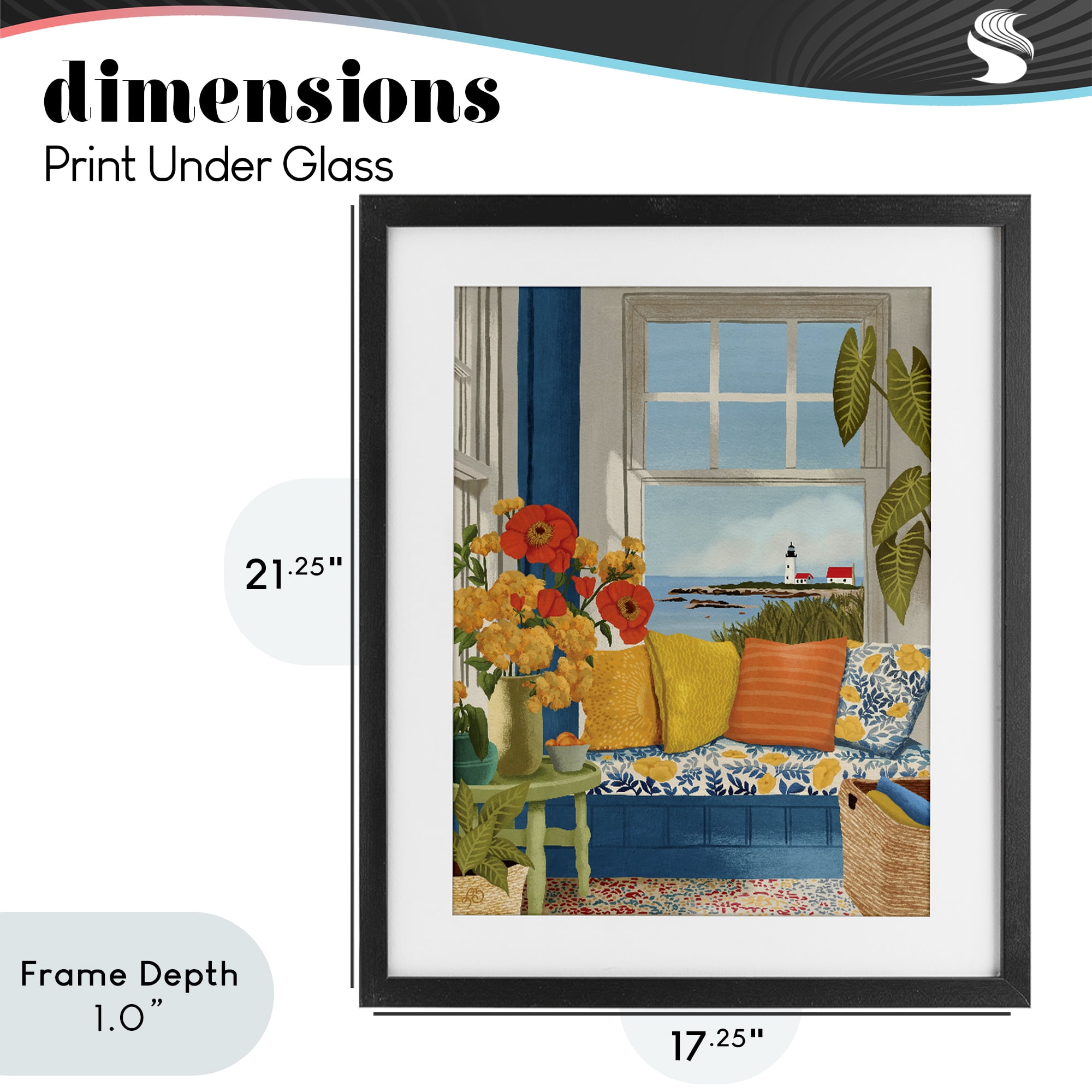 Stupell Industries Distant Lighthouse Window View Black Framed Print Under Glass, design by Lisa R Dumm