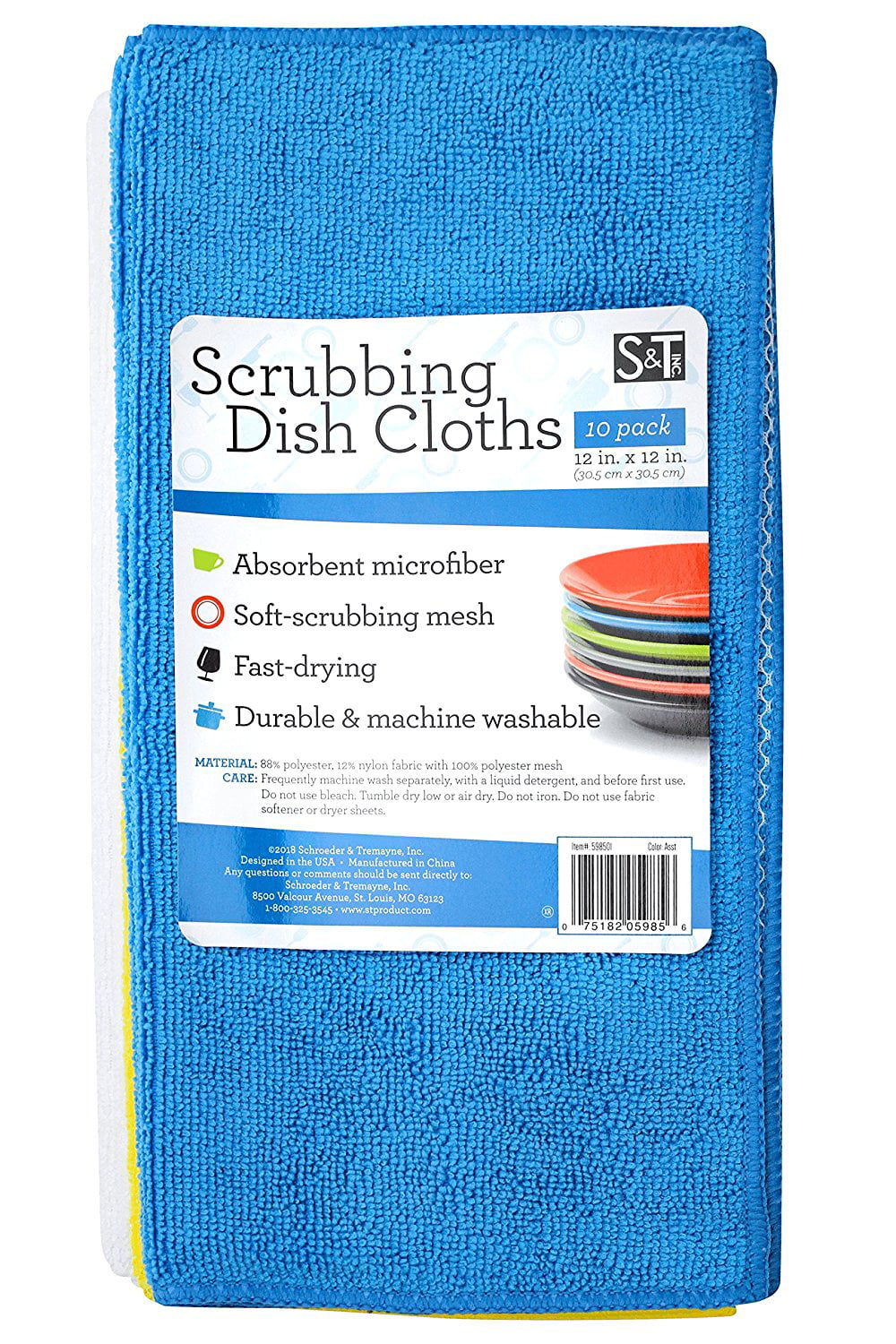 S&T INC. Dish Cleaning Cloth with Poly Scour Side, 12 x 12, 10