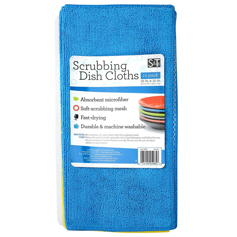 S&T INC. Dish Cleaning Cloth with Poly Scour Side, 12 x 12, 10 Pack,  Assorted Colors 