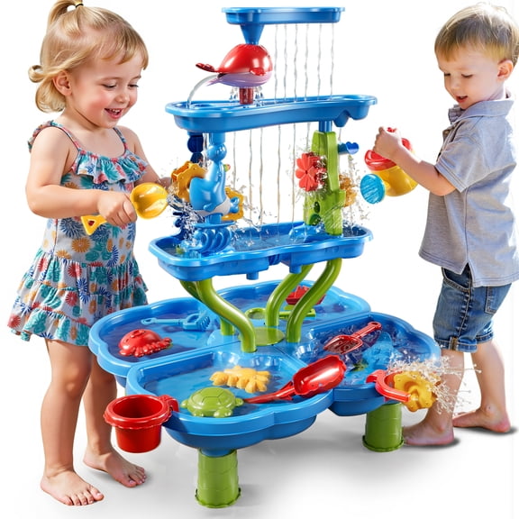 Dinosaur Planet Kids Sand Water Table 4-Tier Sand And Water Play Table Toys For Toddlers Kids, Activity Sensory Tables Outside Beach Toys Boys Girls Gift(Random  Color)