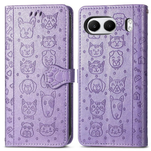 Funda Cartera FOXDOCK para OnePlus Nord 4 , Flip PU con Relieve de Gatos y Perros, Tarjetero y Soporte