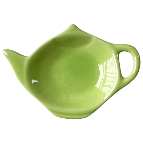 Ceramic Teapot-Shaped Tea Bag Holder and Coaster for Tea Parties and Kitchen Accessories, Teabag Caddy Holder, Small Spoon Rest Porcelain Seasoning Dish for Home Kitchen Party, 1Pc(Green1,4.7x3.4")