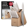 thumbnail image 1 of Juego de Cuchillos de Cocina COOKIFY Acero Inoxidable 15 Piezas con Base y Afilador, Madera/Marfil, 1 of 6