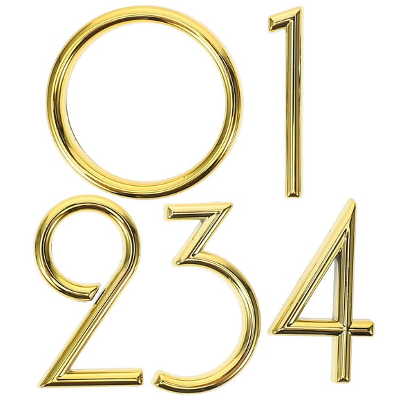 SHOWERORO 5Pcs Golden House Numbers ABS Self Adhesive Easy to Read for Home Address Modern Style 2.36X2.36X0.20in