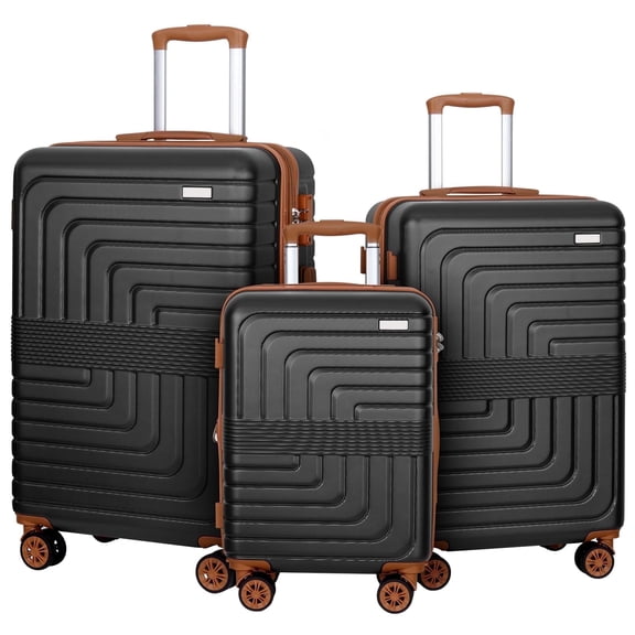 Hykolity 3-Piece Expandable Luggage Set 22/26/30", PC ABS Hardshell, TSA Lock, Dual Spinner Wheels, Lightweight, Black