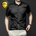 thumbnail image 1 of Camisa blanca de manga corta para hombre, de verano, de seda helada, con sensación de frío, sin planchado, de alta calidad, para negocios, antiarrugas, 1 of 5