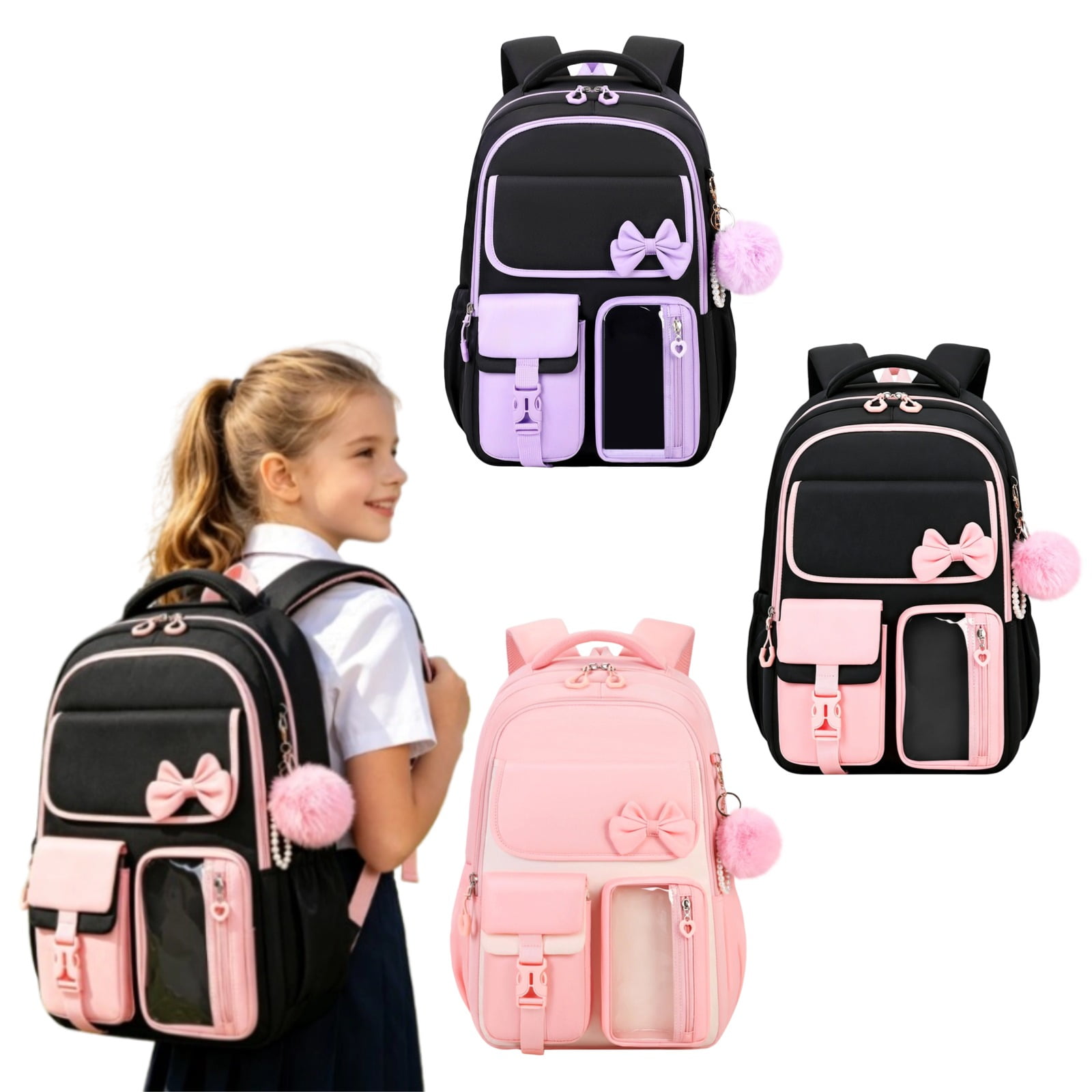 Black Cute Backpack Backpack for Hers School bag for Primary Elementary Teenage Middle School Students Bookbag
