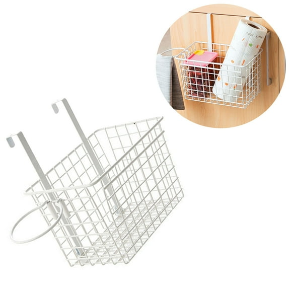 Niceauty White Iron Hanging Storage Rack for Cabinet Doors with Hair Dryer Holder and Easy Installation