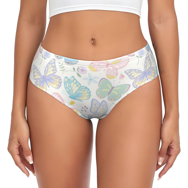 Balery Colorful Butterfly Ropa Interior de Algodón para Mujer con Dibujo – Braguitas Cómodas y Elásticas, Estilo Clásico-3X-Large
