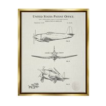 Stupell Industries Detailed Vintage Plane Patent Graphic Art Metallic Gold Floating Framed Canvas Print Wall Art, Design by Karl Hronek
