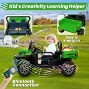 Funride 4WD 24 Volt Ride on Toys with Remote Control, 2 Seater Power Car Wheels UTV Toys, Ride on Truck Car w/ Electric Dump Bed, Shovel, Bluetooth Music