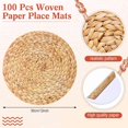 thumbnail image 2 of HLONK 200pcs Disposable Woven Paper Placemats and Napkin Rings Bulk Rustic Round Wicker Printed Charger Place Mat Farmhouse Braided Rattan Tablemats for Summer Country Wedding Dinner Birt, 2 of 6