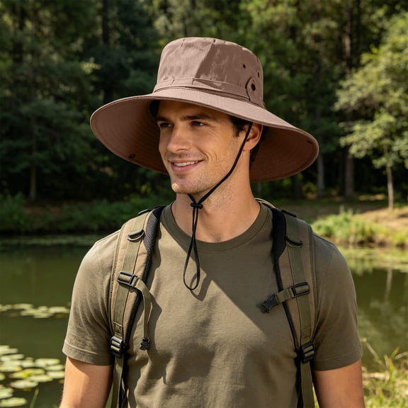 GSPCLAM Mens Sun Hats UPF 50 Wide Brim Hat for Fishing Hiking, Lightweight Breathable Mesh Hat with Adjustable Chin Strap