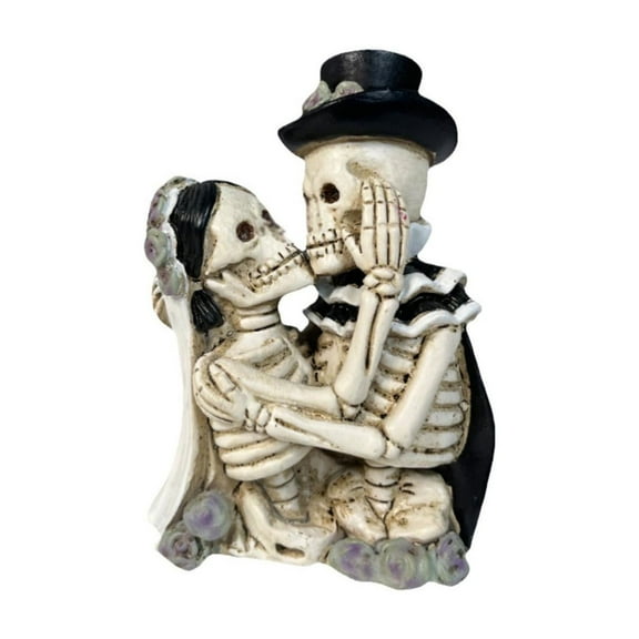 Matoen Halloween Skeleton Figurines for Shelf Mantel Decoration Unique Couple Sculpture Adult Skull Model Retro Resin Collectible Halloween Party Decorations