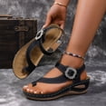 thumbnail image 2 of Rokment Sparkly Rhinestones Orthopedic Flip Flops Walking Sandals for Women Comfortable Leather Arch Support Platform Wedge Dressy Summer Shoes Black Size 6, 2 of 5