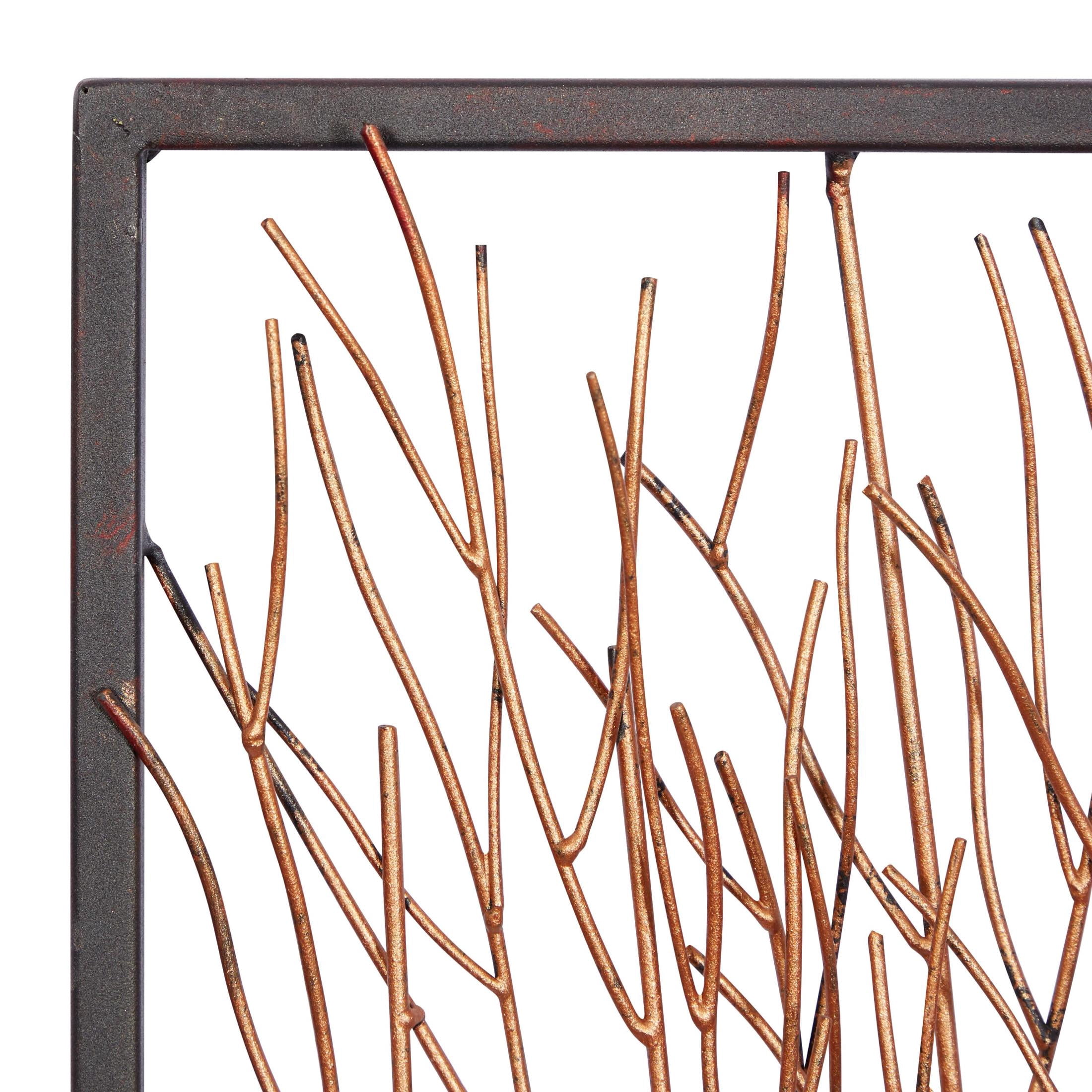 DecMode Black Metal Branch Tree Wall Decor with Metallic Copper, Silver, and Gold (3 Count)