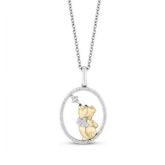 Winnie the Pooh and Bee Necklace in 925 Sterling Silver 14K Two Tone Gold Vermeil Teddy Necklace, For Her