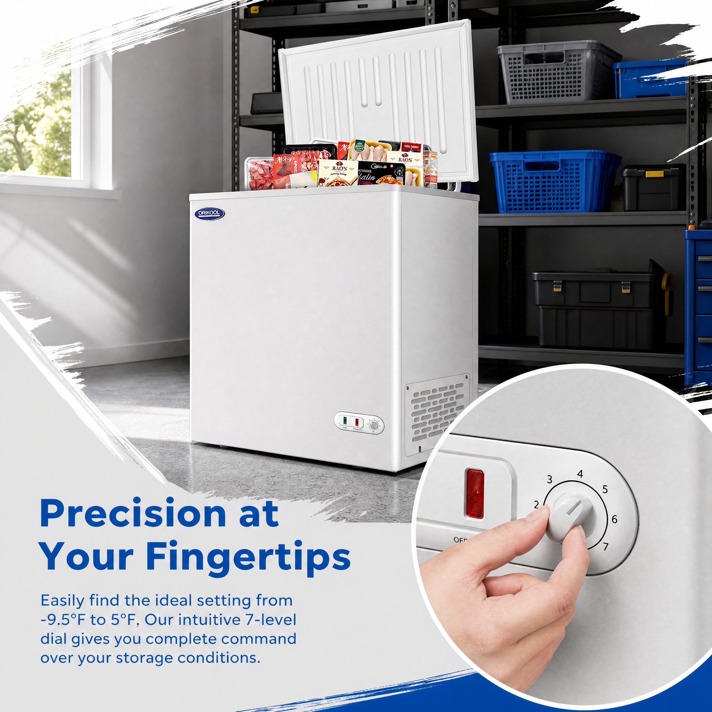 5.0 Cu.Ft Solid Top Chest Freezer 30.35"x22.05"x33.46", Lockable Stay‑Open Lid Manual Defrost Deep Freezer with Mobility Wheels, R290 Energy‑Efficient Freezer for Home