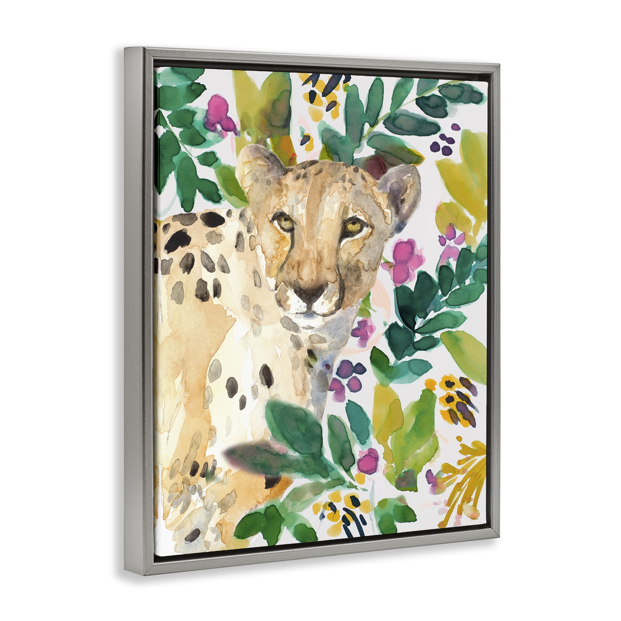 Stupell Industries Garden Plants Cheetah Gray Framed Floater Canvas Wall Art, design by Lanie Loreth