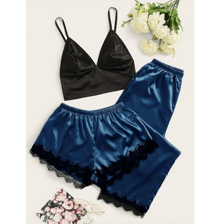 

ERTUTUYI Women -Lingerie Sleepwear Satin Silk Lace Up Nightwear Pajamas Set