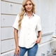 thumbnail image 4 of Camisa Informal de Corta con Botones para Mujer, Blusa de Trabajo con Cuello y Bolsillo S, 4 of 9