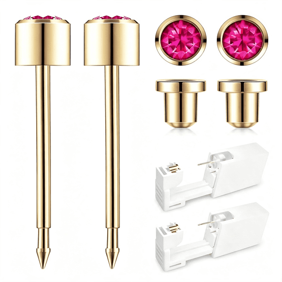 XIRQI Ear Piercing Kit Gold 4Mm with Safety Back Disposable Ear Piercing Gun Kit 2 Pack Made in 316L Surgical Stainless Steel | at Home Self Ear Piercer Kit with Preloaded Ear Stud